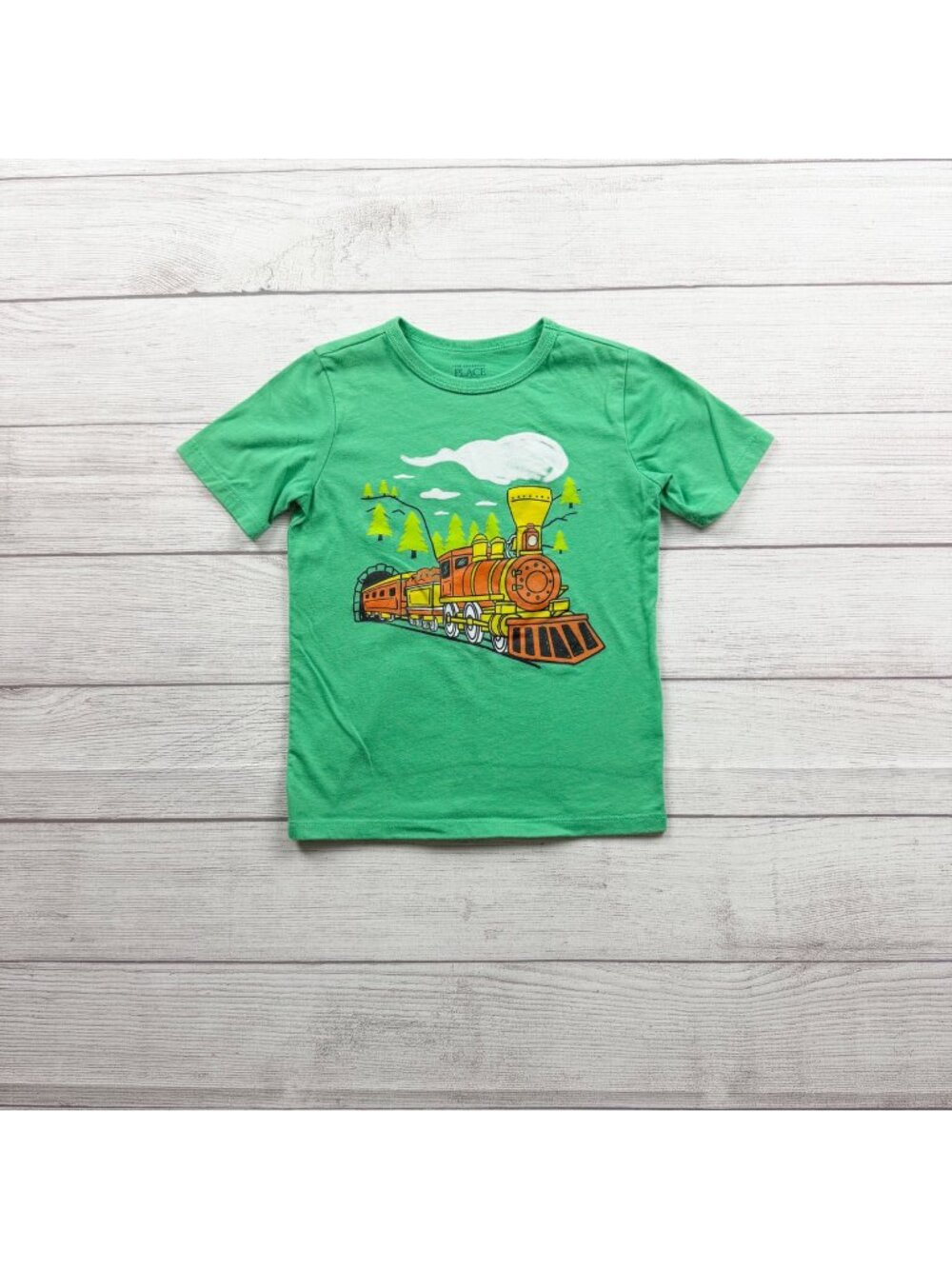 The Children's Place Green Train Graphic Tee Boys Short Sleeve Cotton Casual 5T